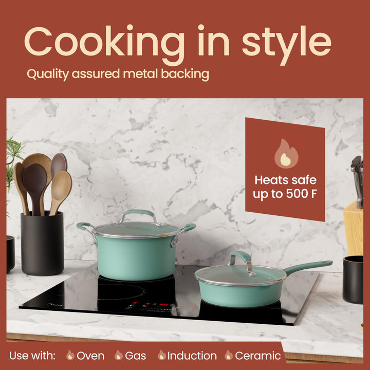 Pots and Pans Set, 22-Piece Non Stick Cookware & Bakeware Sets with Plaid Pattern, Stackable Design, Dishwasher Safe, Stain-resistant, Oven & All-Stove Safe, Tempered Glass Lid,Aqua