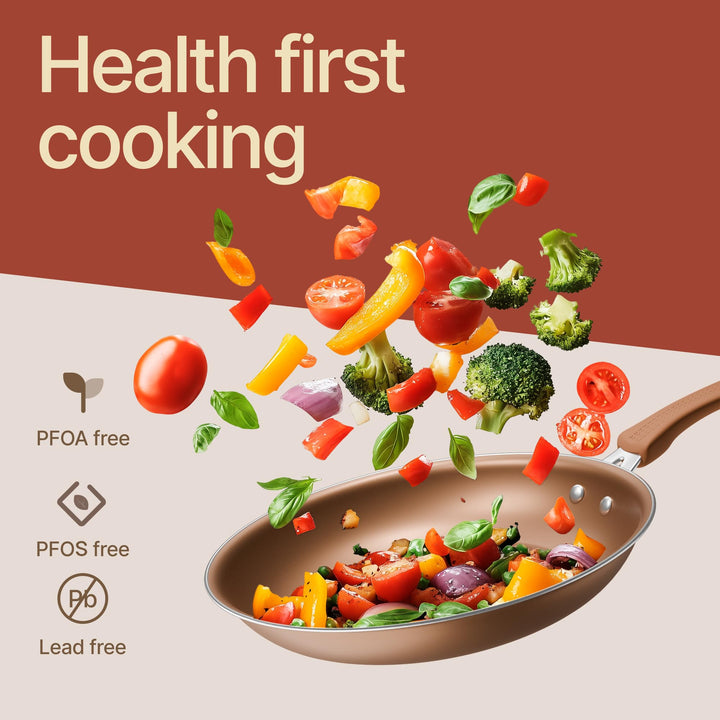 Cookware Set – 23 Piece –Gold Multi-Sized Cooking Pots with Lids, Skillet Fry Pans and Bakeware – Reinforced Pressed Aluminum Metal - Suitable for Gas, Electric, Ceramic and Induction by Bakkenmaster