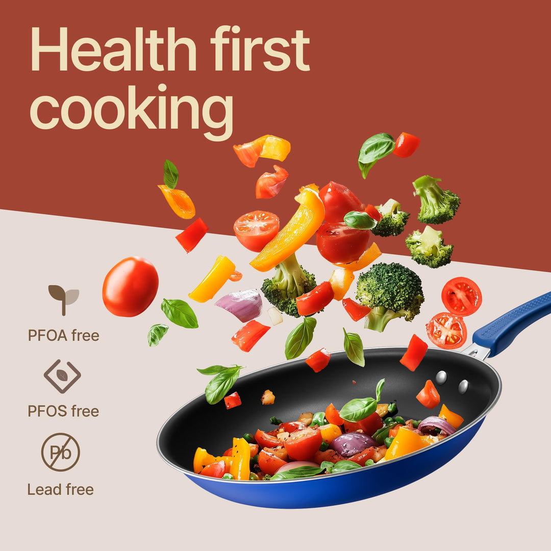 Pots and Pans Set, 23-Piece Non Stick Cookware & Bakeware Sets with Plaid Pattern, Stackable Design, Dishwasher Safe, Stain-resistant, Oven & All-Stove Safe, Tempered Glass Lid, Blue