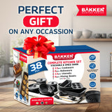 Bakken Master 38 Piece Granite Cookware & Bakeware Set – Nonstick Granite Coating, Pots and Pans with Detachable Handle and Tempered Glass Lids, 6-piece Bakeware set, 12-piece Mixing Bowls,Gray Marble