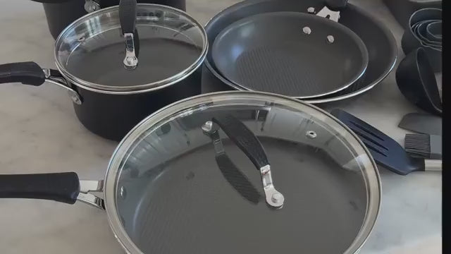 Pots and Pans Set, 23-Piece Non Stick Cookware & Bakeware Sets with Plaid Pattern, Stackable Design, Dishwasher Safe, Stain-resistant, Oven & All-Stove Safe, Tempered Glass Lid, Aqua