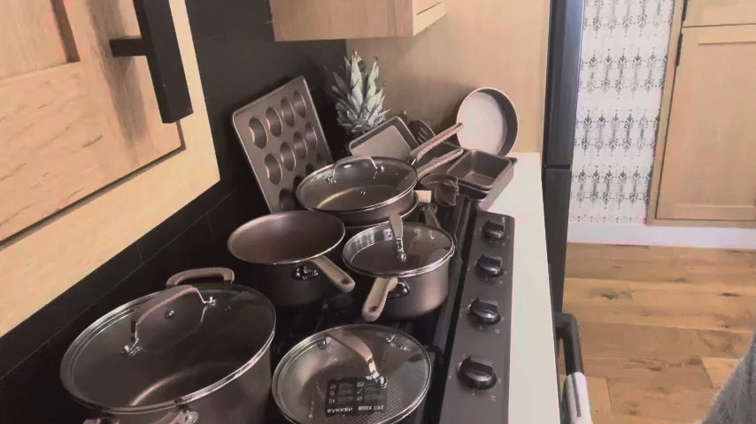 Cookware Set – 23 Piece –Gold Multi-Sized Cooking Pots with Lids, Skillet Fry Pans and Bakeware – Reinforced Pressed Aluminum Metal - Suitable for Gas, Electric, Ceramic and Induction by Bakkenmaster