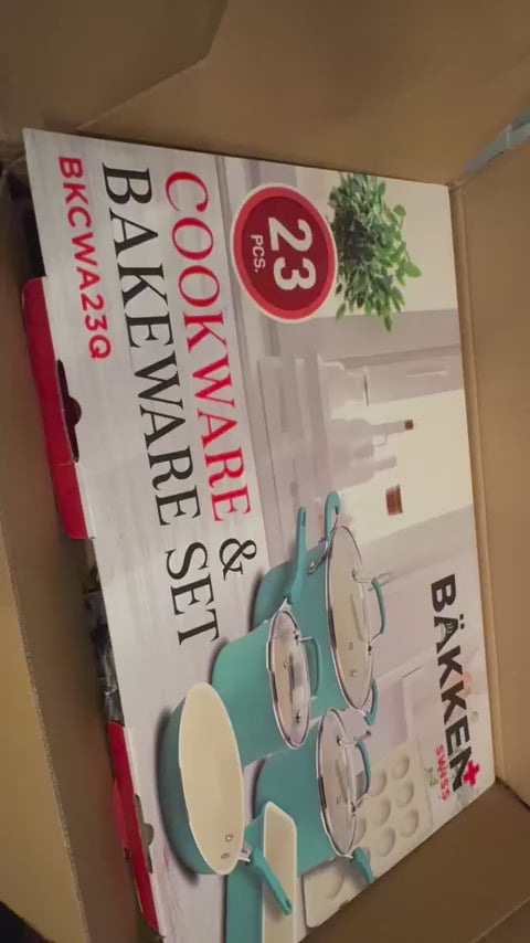 Pots and Pans Set, 23-Piece Non Stick Cookware & Bakeware Sets with Plaid Pattern, Stackable Design, Dishwasher Safe, Stain-resistant, Oven & All-Stove Safe, Tempered Glass Lid, Aqua